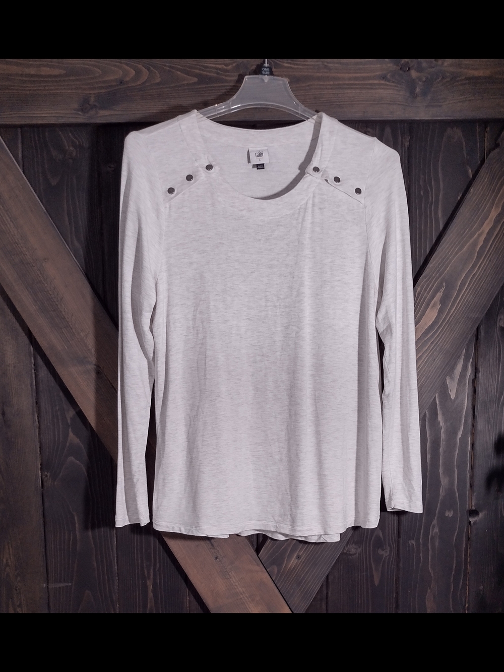 Cabi Women's Light Gray Long-Sleeve Stud Shoulder Tunic Size Large